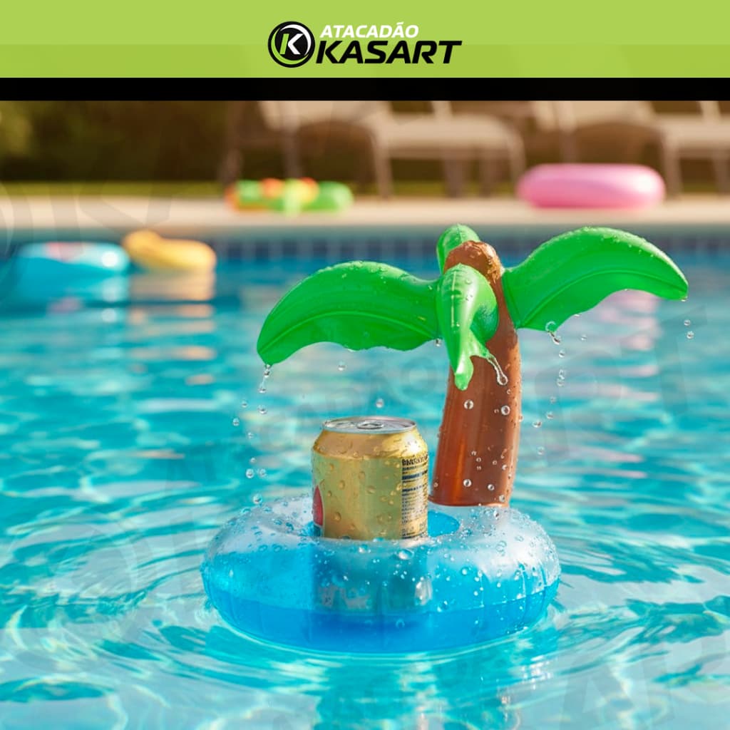 Kit com 5|10|20 Boia Porta-Latas/Copos Inflável Coqueiro | Suporte Flutuante para Bebidas BOIA PARA COPOS