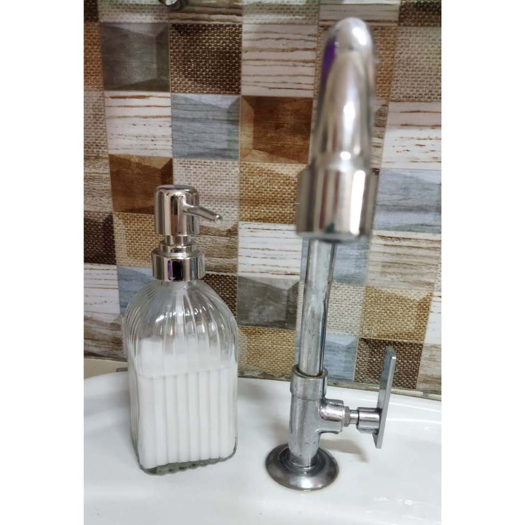 Dispenser Vidro 380ml com Bomba Prata Porta Sabonete ou Detergente Banheiro e Cozinha