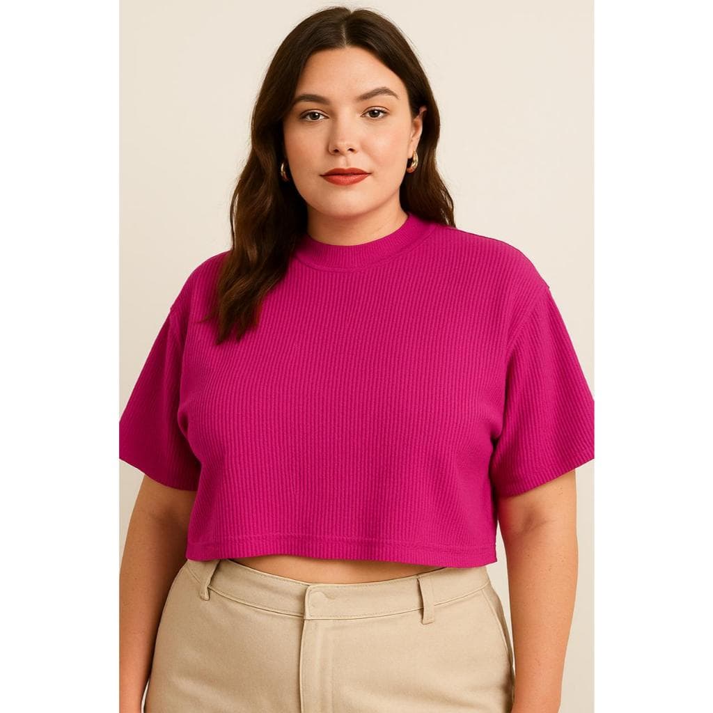 Cropped Oversize Texturizado Plus Size T-Shirt Feminina Camiseta Moderna G1 G2 G3.