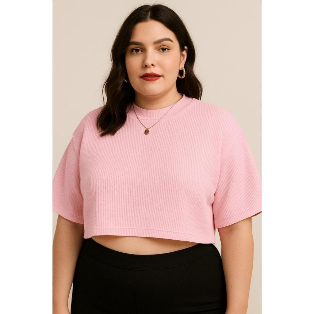 Cropped T-Shirt Oversize Plus Size • Camiseta Texturizada • Moda Feminina G1 G2 G3