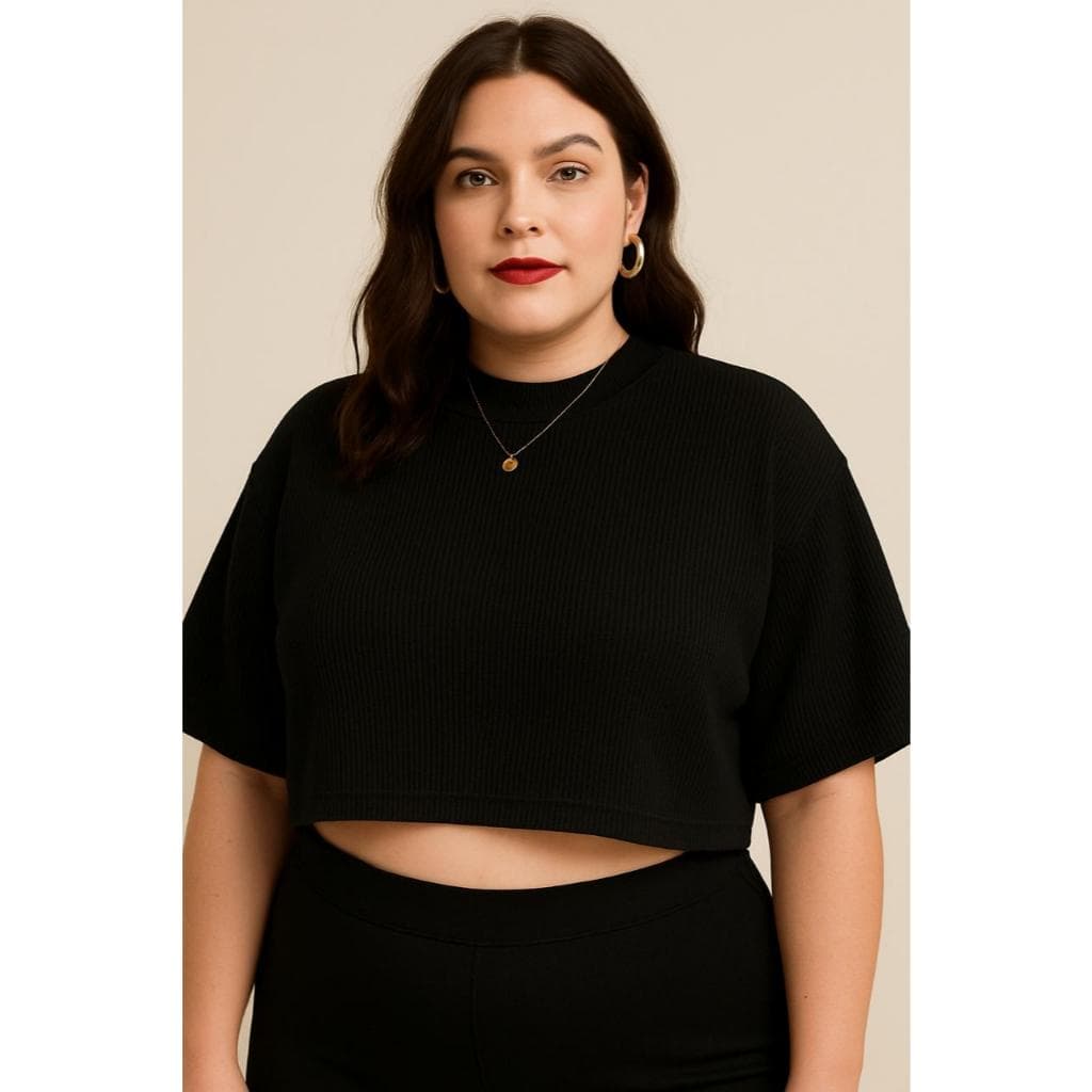 Cropped Oversize Plus Size Feminino • Camiseta Texturizada • T-Shirt Estilosa G1 G2 G3