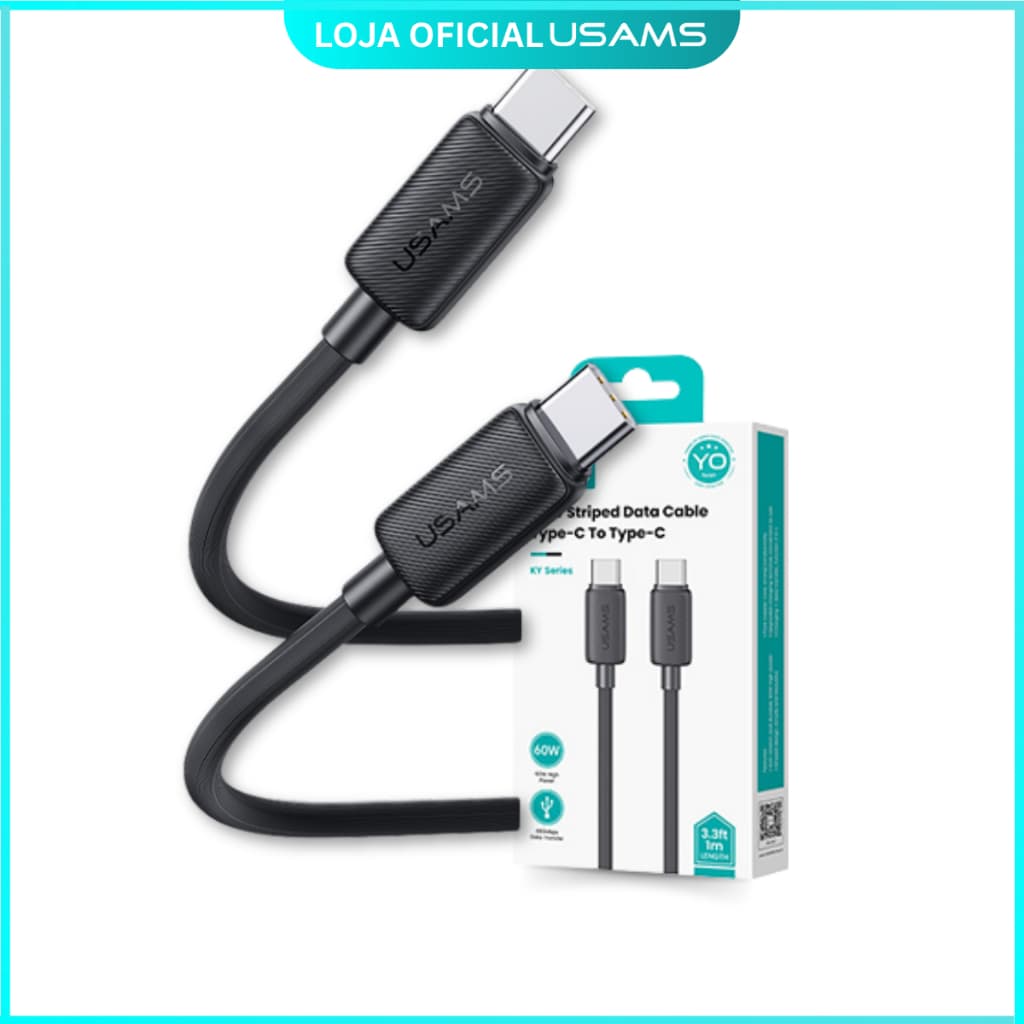 Cabo Tipo C x Tipo C 1 Metro 60W SJ691 Carregamento Rápido Turbo P/ Celular
