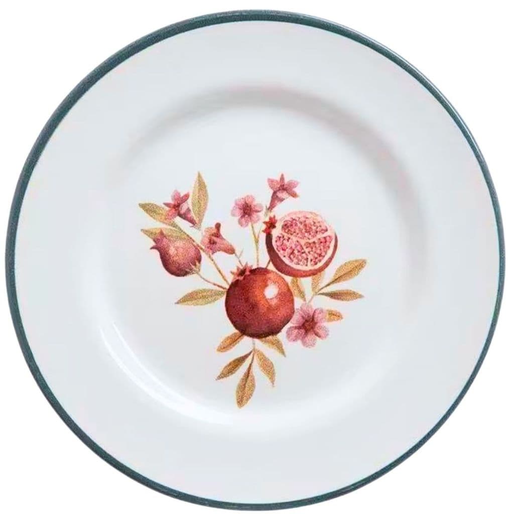 Prato Decorativo Parede Cerâmica 20cm Romã com Suporte Decoração Clássica Sala Mesa Presente