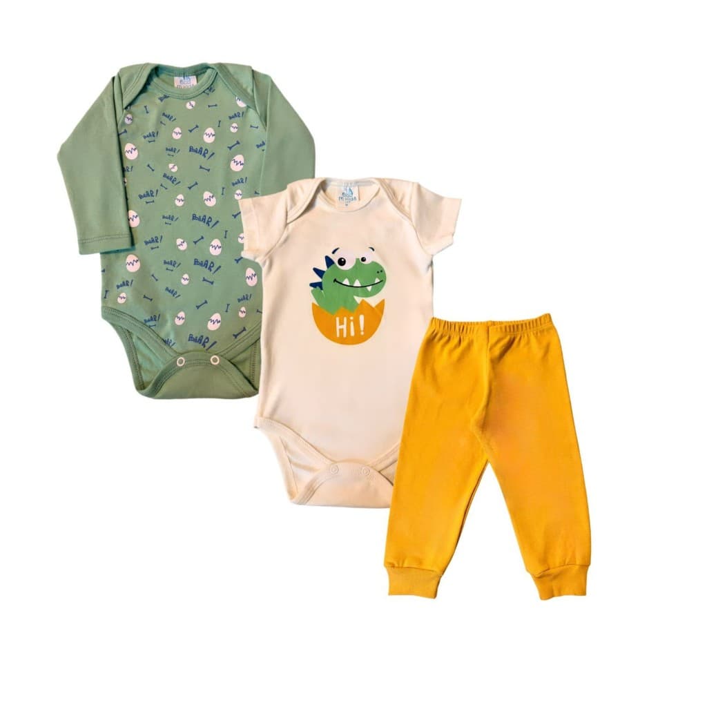 Kit Body Bebê 3 Peças conjunto bebê Manga Longa + Manga Curta + Calça P-GG / Conjunto de Bebê Menino