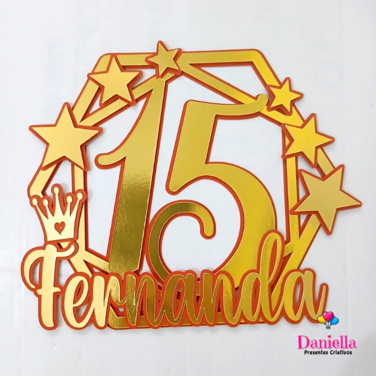 Topo de Bolo 15 Anos Luxo – Kit Completo Dourado