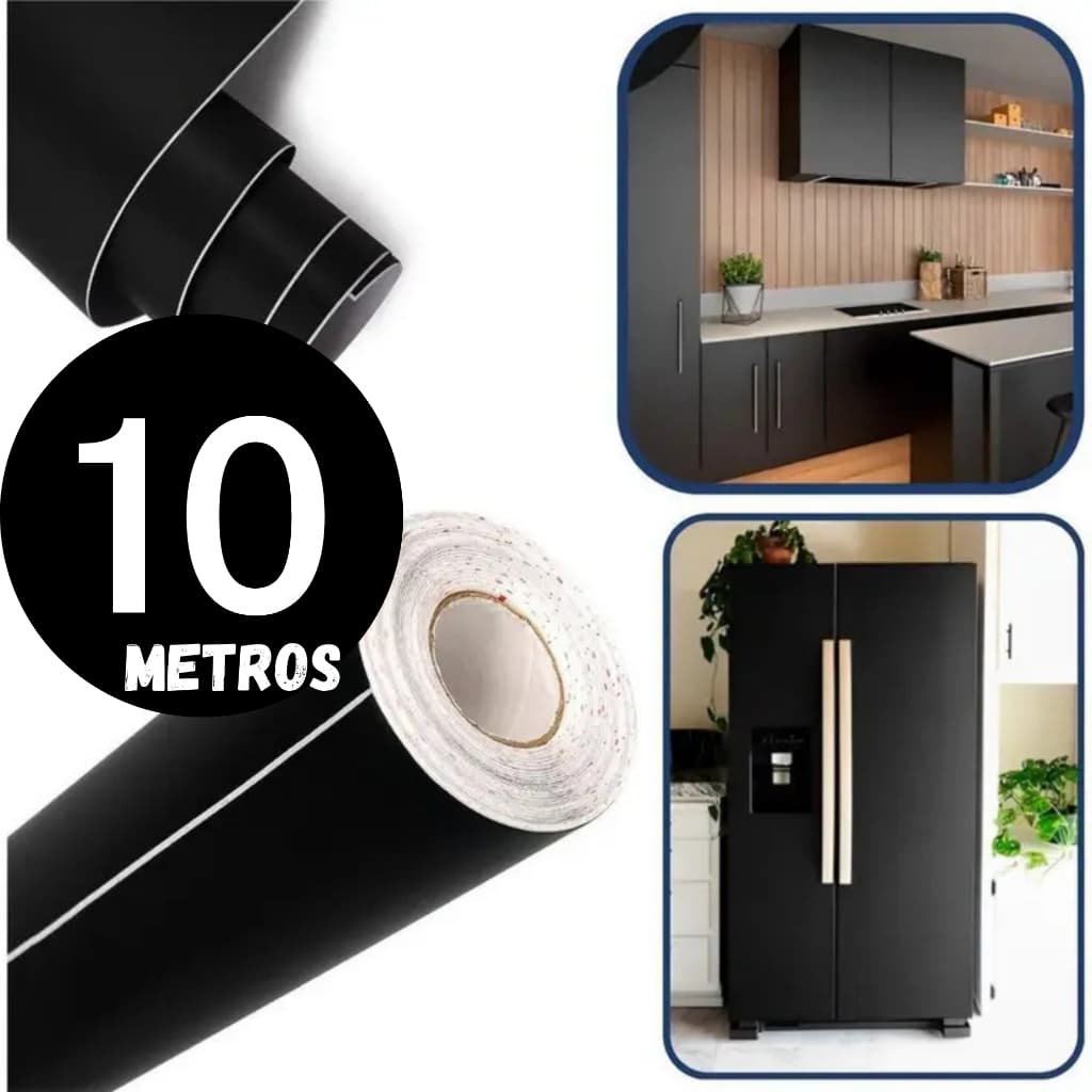 Papel Preto Adesivo Autocolante – Rolo 10 Metros Lavável para Parede e Envelopamento de Móveis | Decoração Moderna