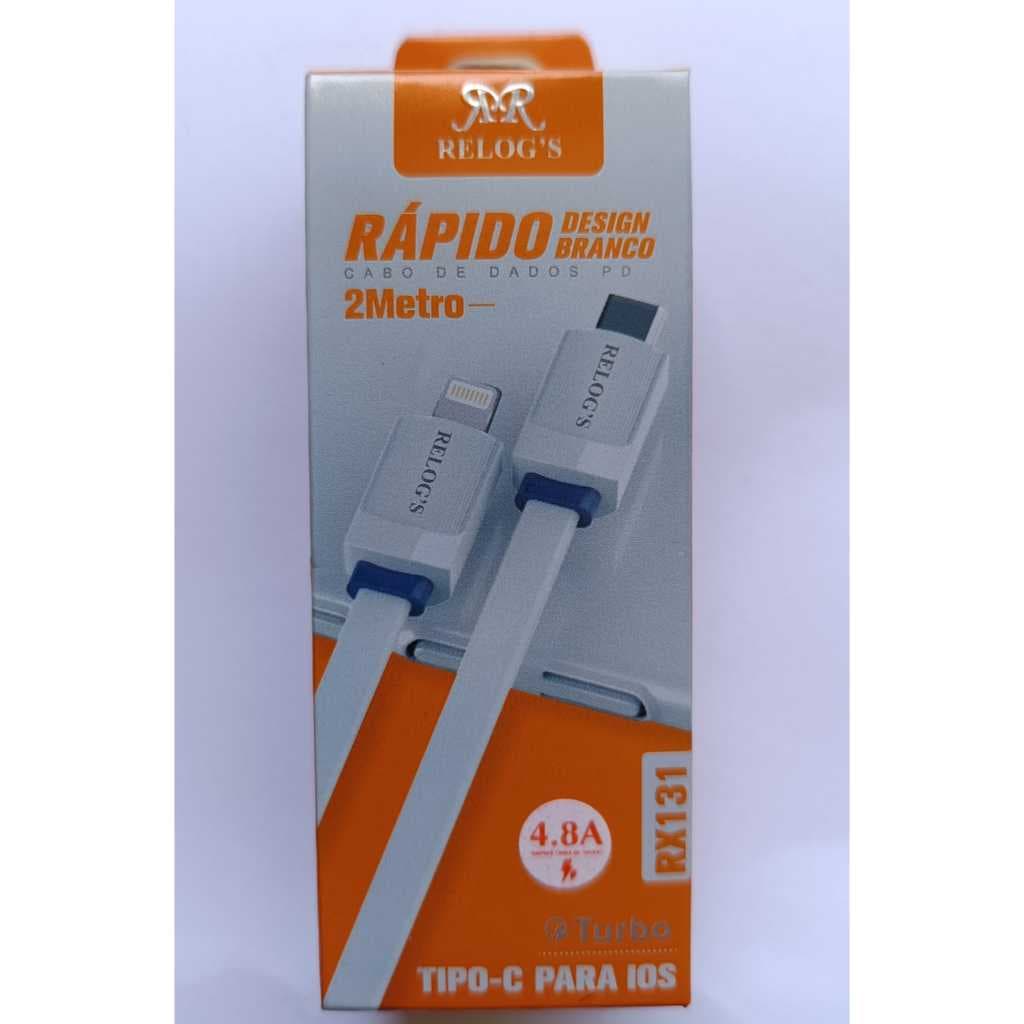 Cabo PD Turbo Relog's RX131 Tipo C para iPhone (iOS) Lightning 2 Metros 4.8A Carregamento Rápido Reforçado Dados