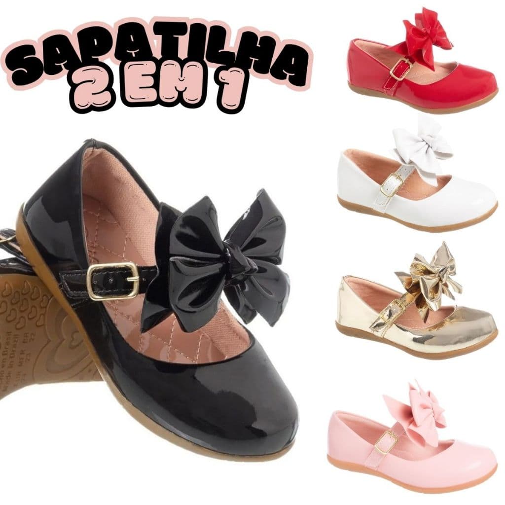 Sapatilha Infantil 2 em 1 Menina Sapato Boneca Festa Leve Macia Original Laço Delicada Promoção