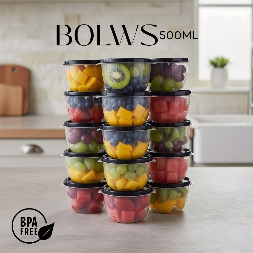 Kit Potes Redondos Bowl 500 ML - LINHA CRISTAL, Livre de BPA, Sem Cheiro, Pode ir ao Micro-ondas