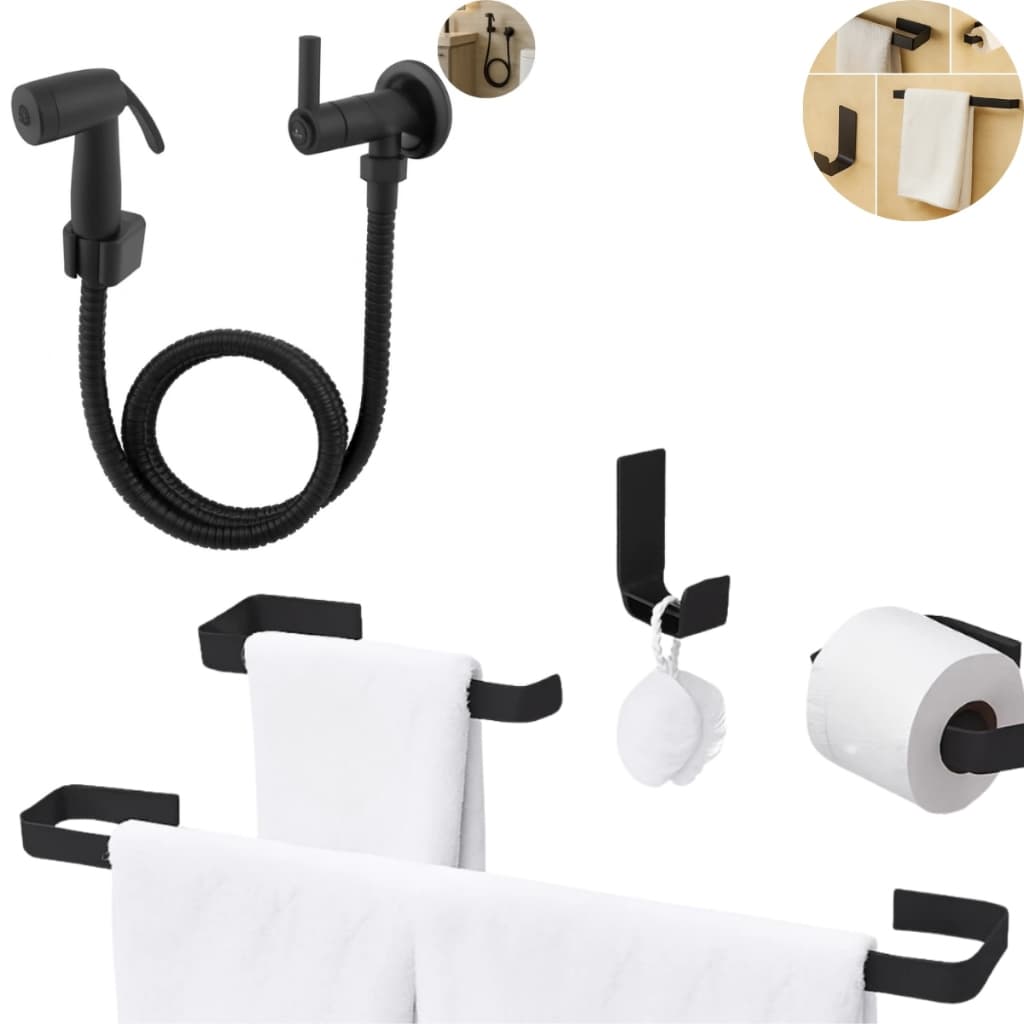 Kit Acessórios de Banheiro Inox Lavabo Preto + Ducha Higienica Luxo
