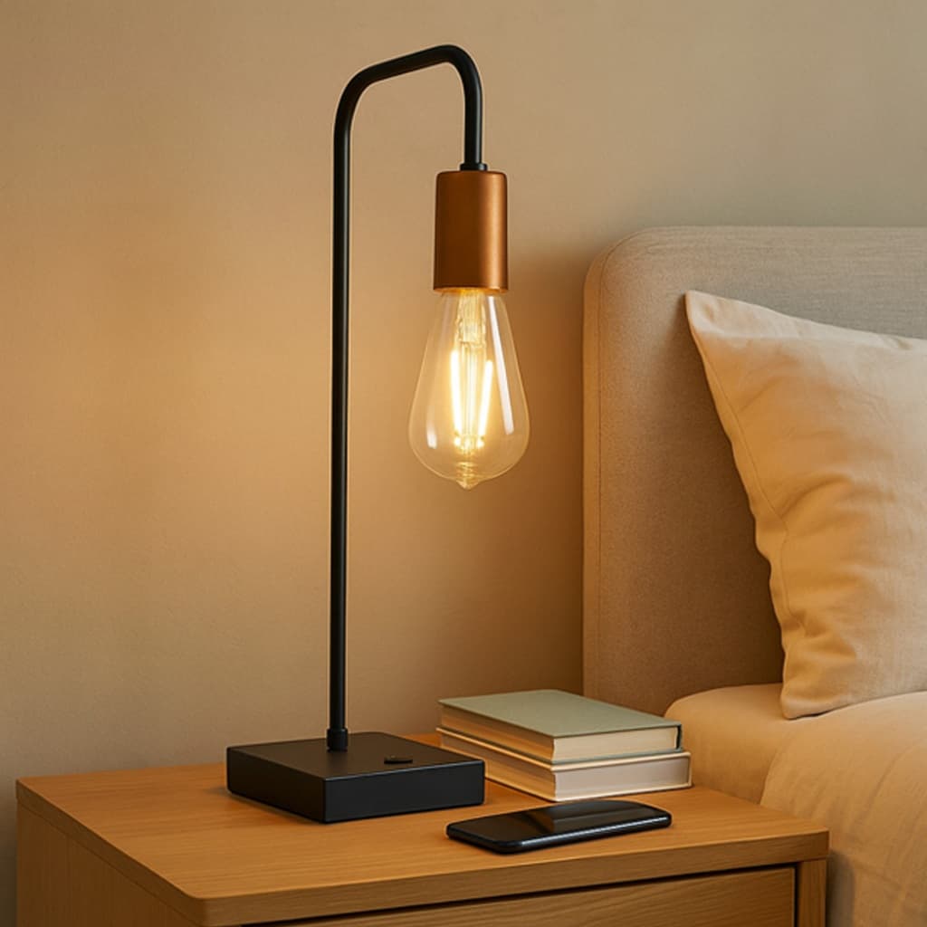 Luminária de Mesa abajur Curvado Preto Cobre alumínio  bivolt Soquete E27 sala quarto cabeceira de cama