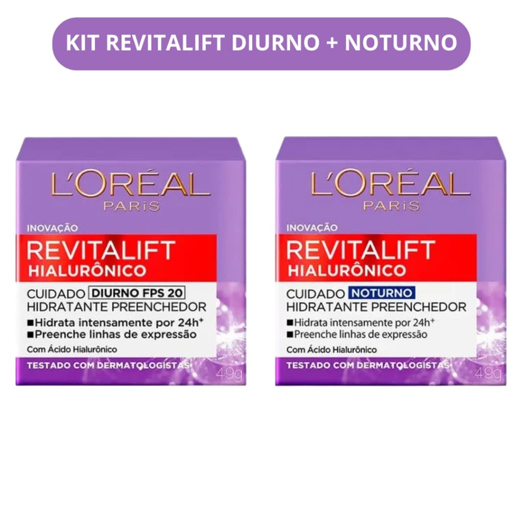 Creme Facial Antiidade Loreal Paris Revitalift Hialurônico Diurno FPS 20 49g + Noturno 49g
