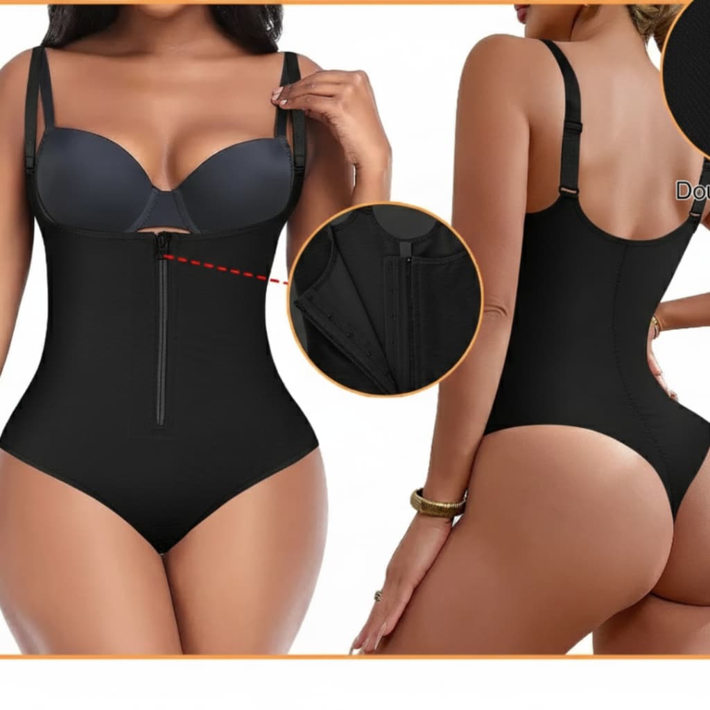 Cinta Modeladora Body Fio Alta Compressão Com Zíper e Alças Reguláveis