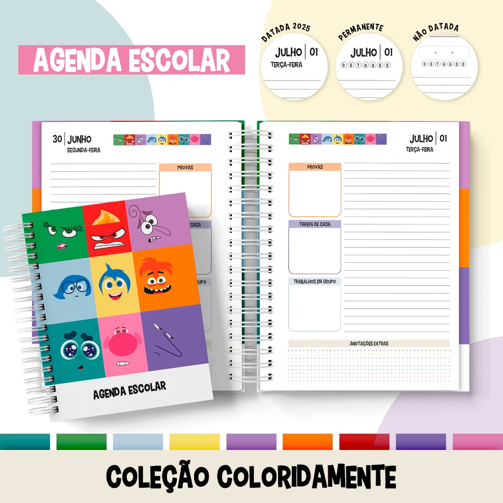 Agenda Escolar Coloridamente Divertidamente Bloco de Notas Caderno Diários de Emoções DSG 0003
