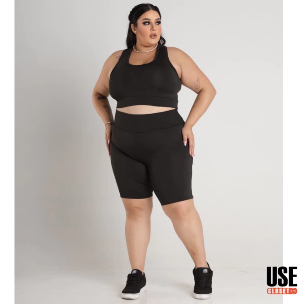 Conjunto Fitness Bermuda Top Nadador Suplex Plus Size Alta Qualidade