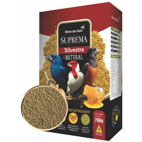 Ração Suprema Silvestre Extrusada Natural Azulão Galo de Campina Curió Cardial Própolis