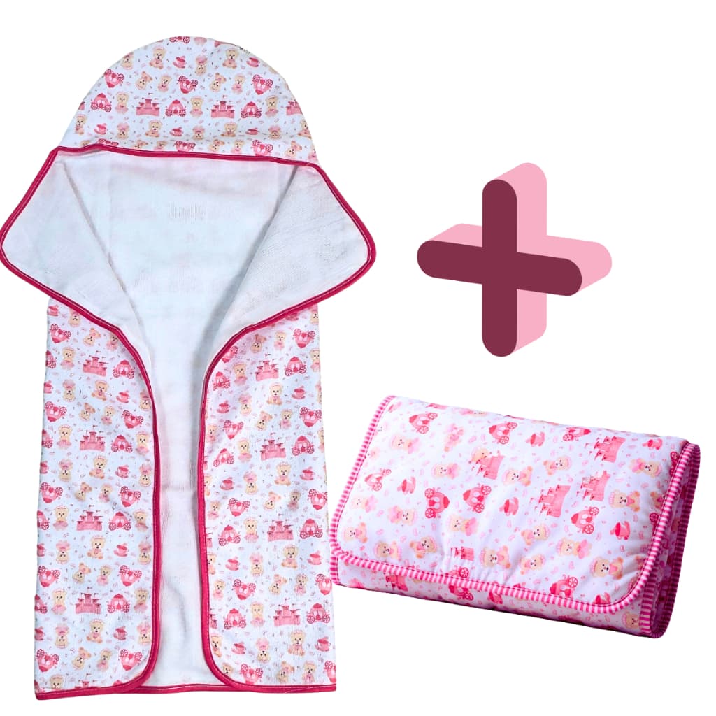 Kit Trocador De Fralda Portátil Bebe + Toalha De Banho Felpuda Forrada Fralda Macia