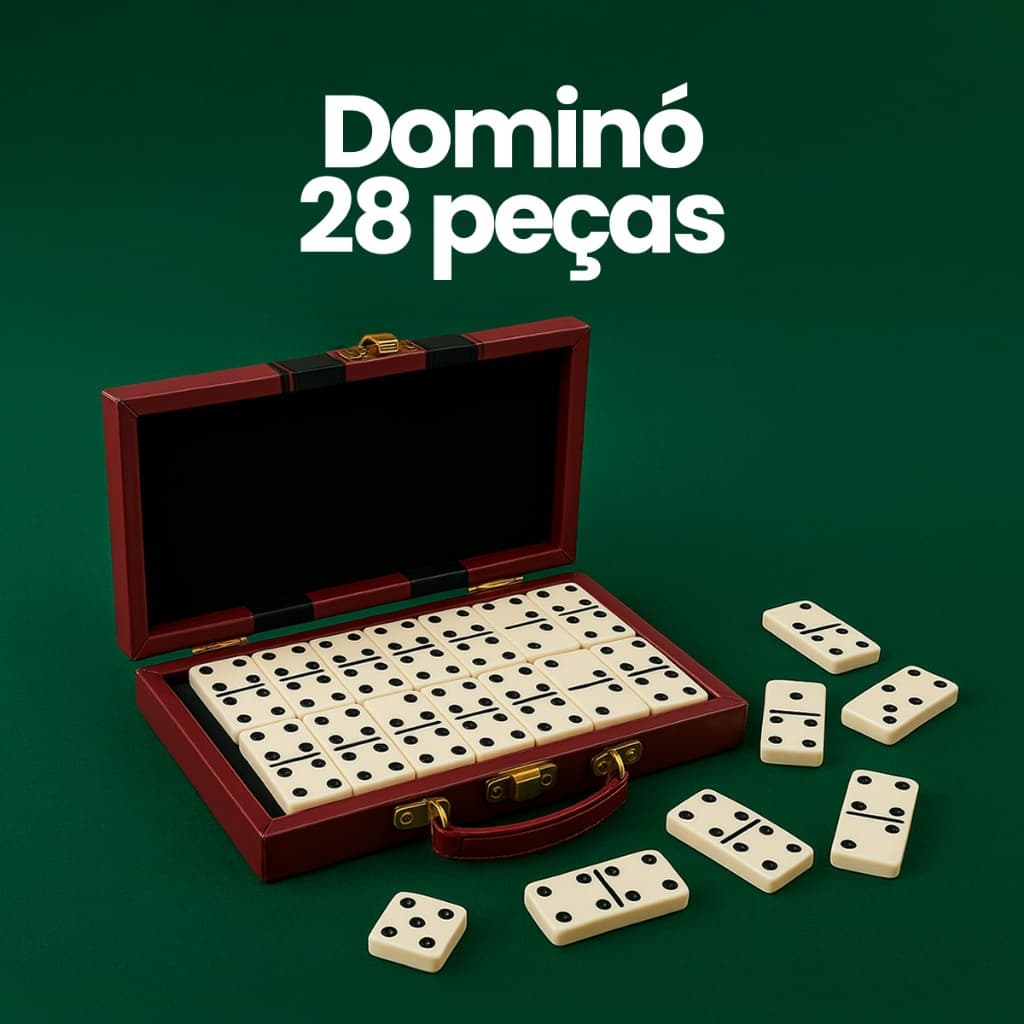 Dominó De Osso Profissional Com 28 Peças Na Maleta De Couro
