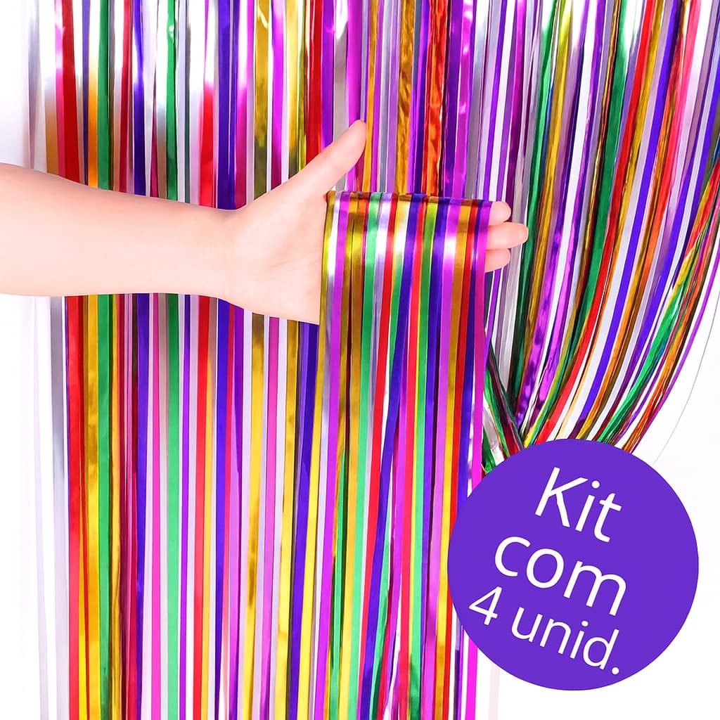 Cortinas Carnaval Metalizadas Colorida Franja 2x1mts Multicor Metálica Para Decoração De Festa Carnaval