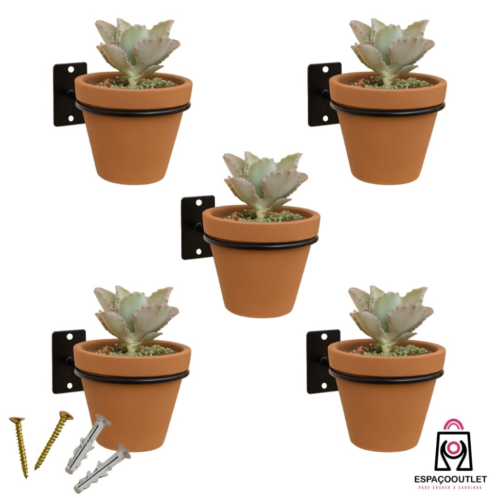 Kit 05 Suporte Vaso de Parede para Plantas Redondo Aço Reforçado + Parafusos e Buchas