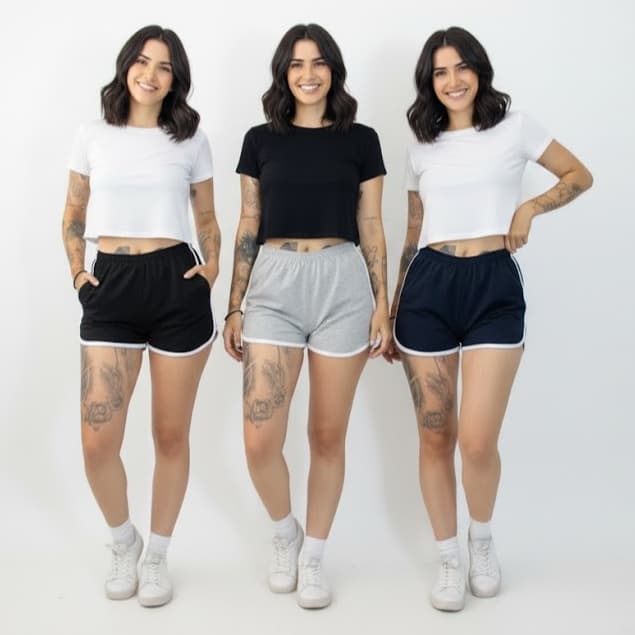 KIT 3 SHORT FEMININO MOLETINHO SOLTO BÁSICO DIA A DIA MOLETOM TREINO ACADEMIA