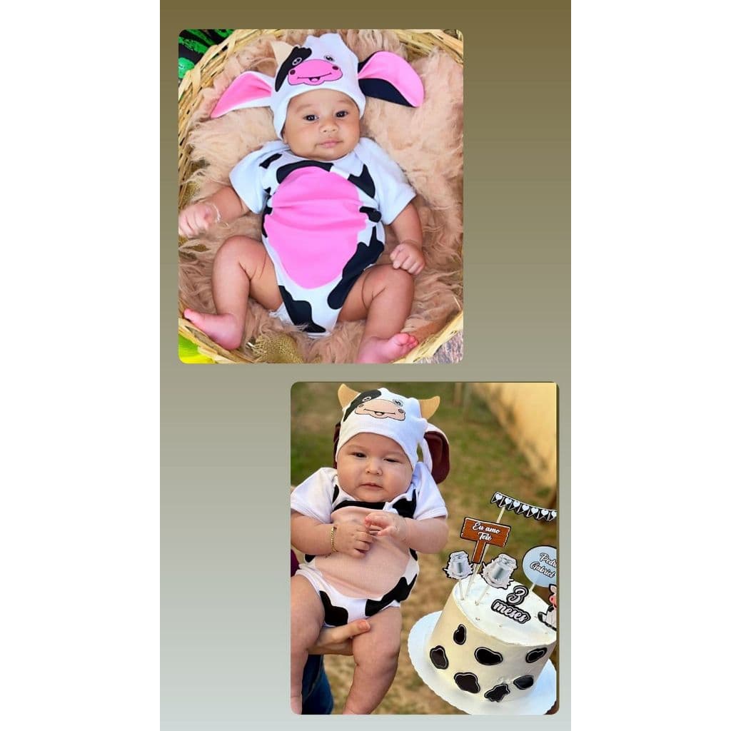 Body temático para mesversario bezerro Body vaquinha eu amo meu tetê fantasia para bebê body + Touca menino e menina