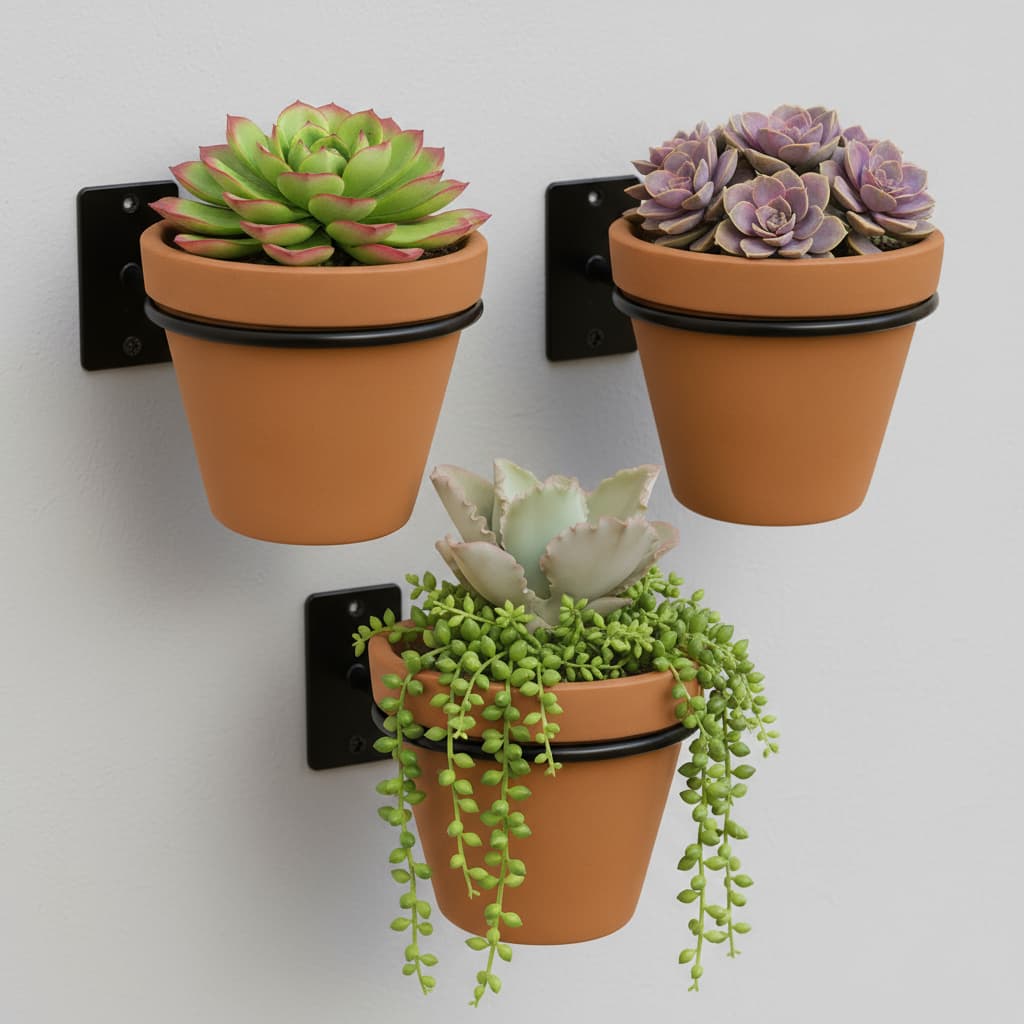 Kit 03 Suporte Vaso de Parede para Plantas Redondo Aço Reforçado + Parafusos e Buchas