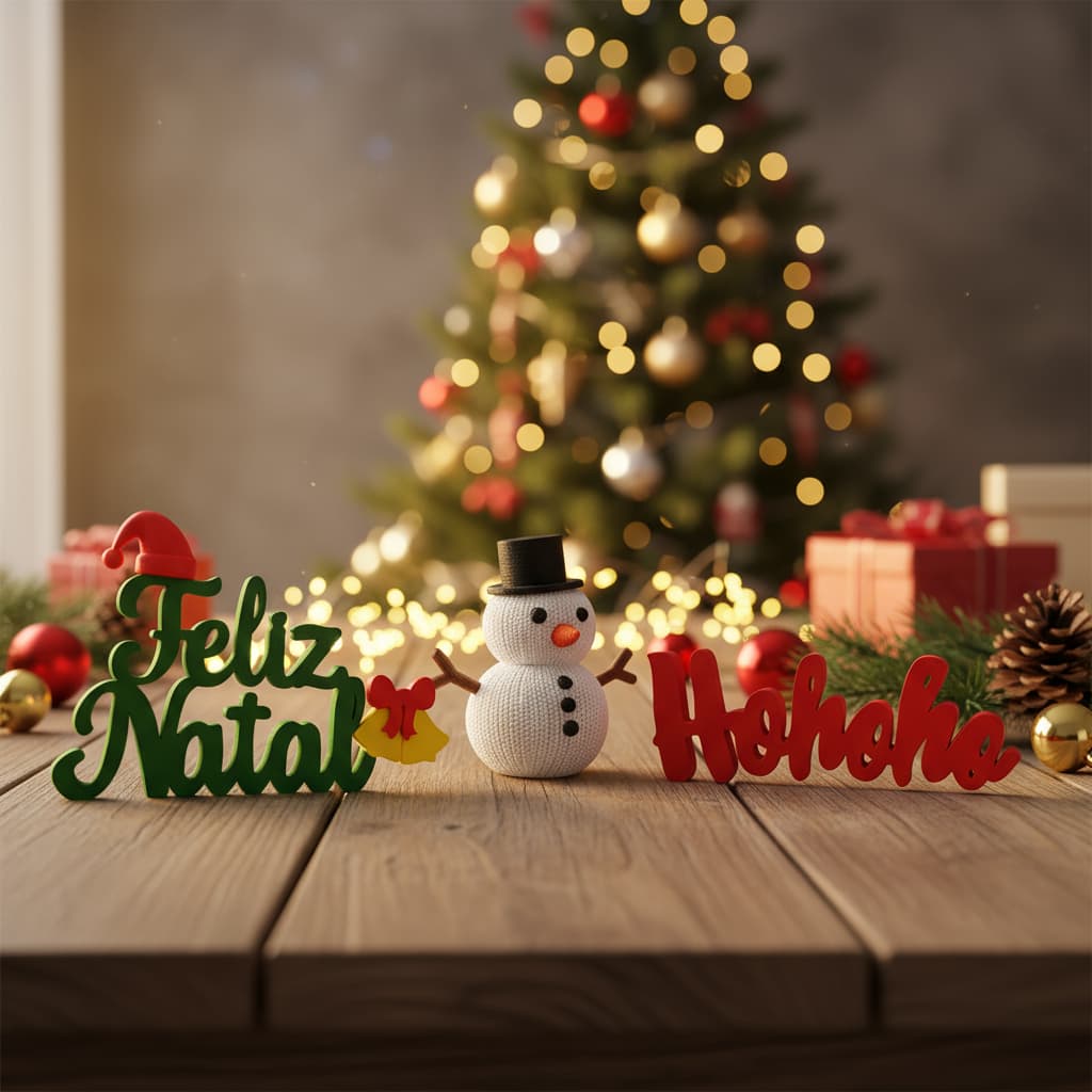Kit Enfeites Natalinos Boneco De Neve E Plaquinhas Feliz Natal Hohoho - Decoração De Natal Para Casa