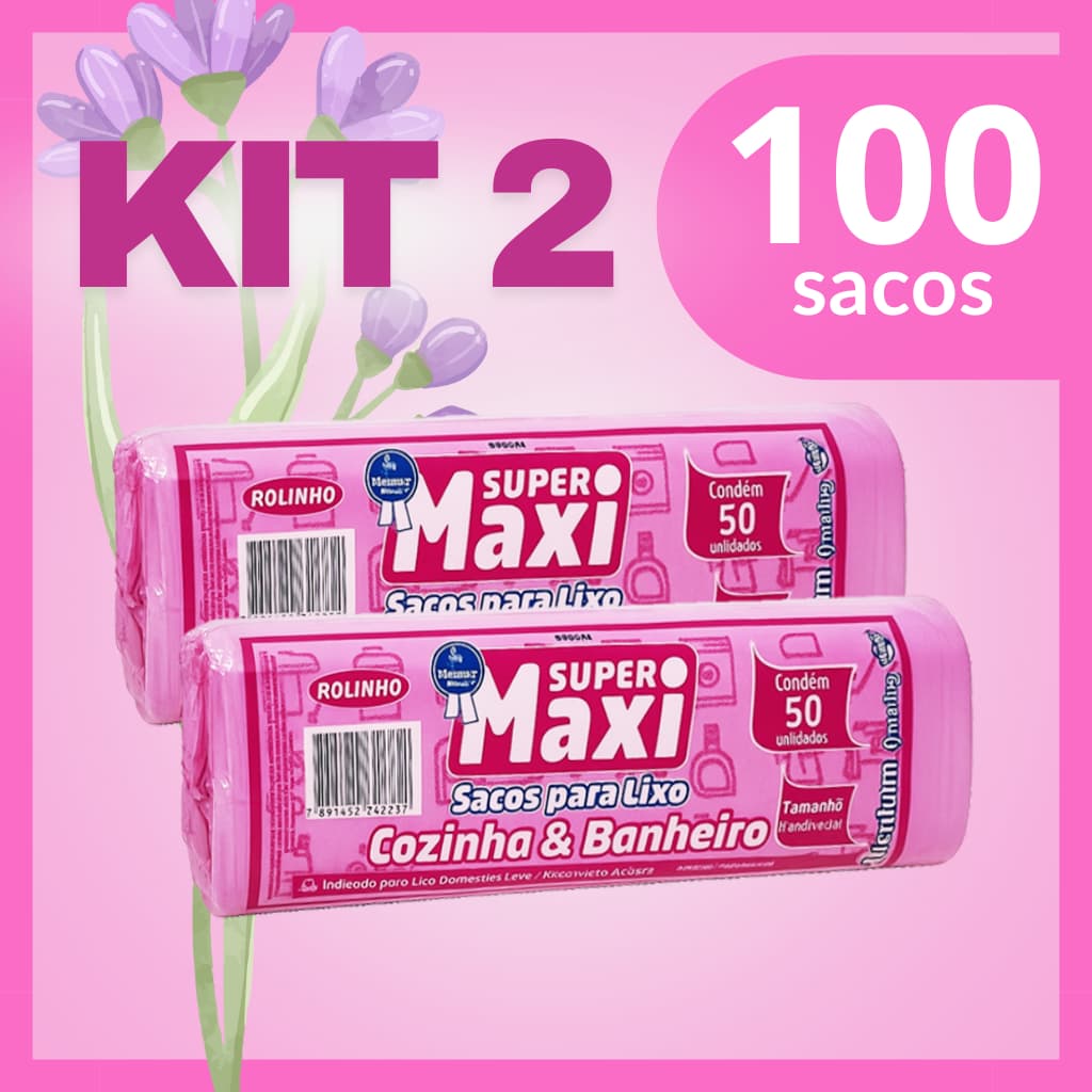 KIT Saco De Lixo Perfumado Banheiro e Cozinha Lavanda Anti-Odor 34x40 50un - Cheiro e Embalagem Reforçados