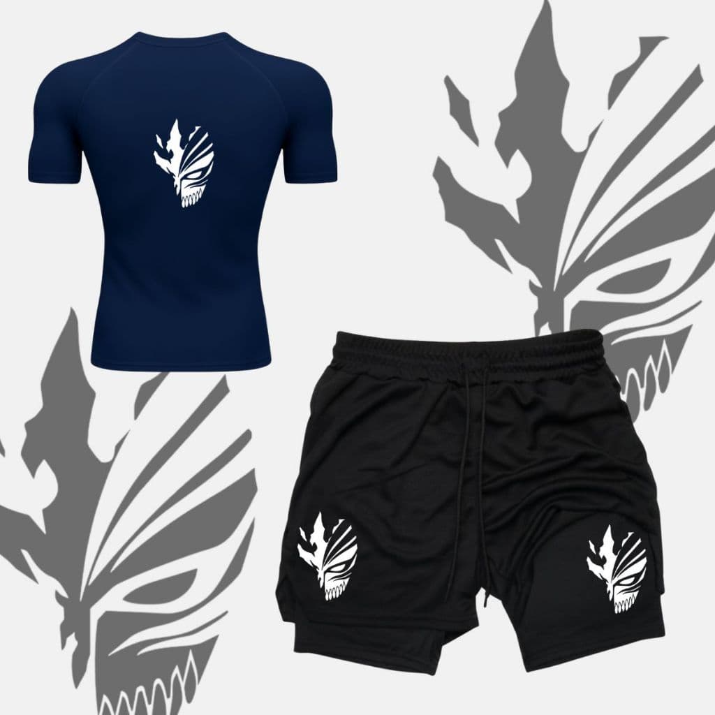 Kit Camiseta Camisa Compressão + Short 2 em 1 Ichigo Kurosaki Mangá Bleach Proteção UV e Compressão Dry Fit