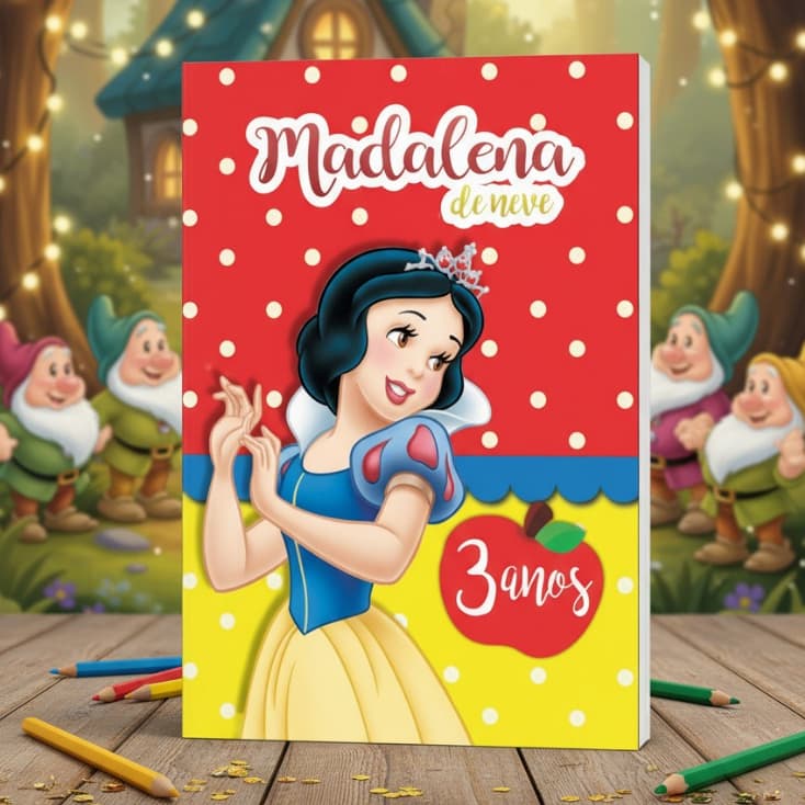 Revistinha de Colorir Personalizada 10x15 | Lembrancinha Infantil | Branca de Neve | Fazemos Todos os Temas