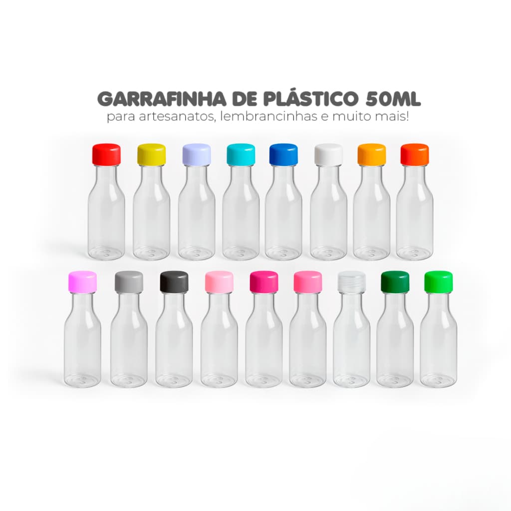30, 50 e 100 Unidades de Garrafinhas De Plástico Com Tampa 50ml Para Lembrancinhas Aniversários, Chá Revelação e Festas