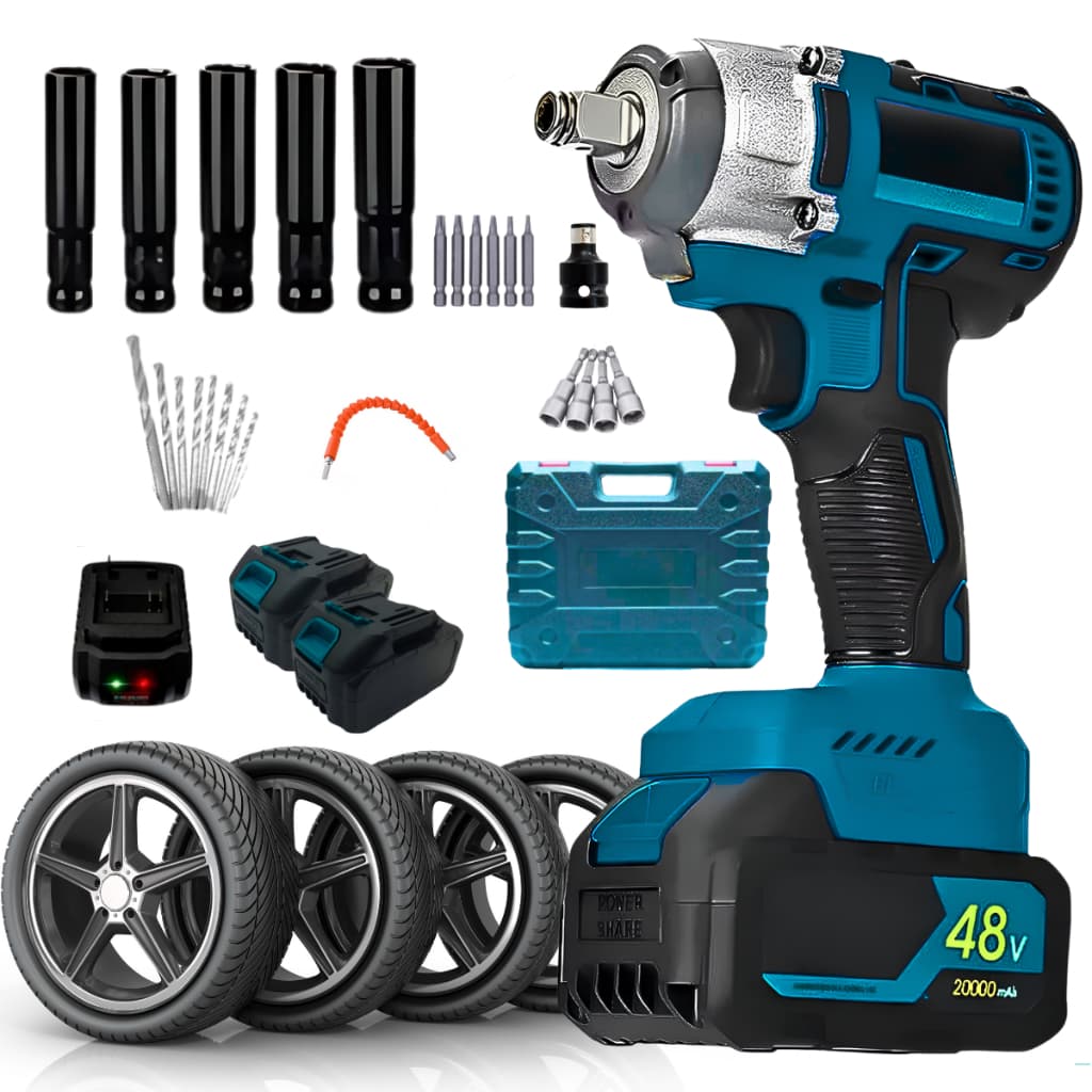 Kit Chave de Impacto 48V Parafusadeira + Furadeira 2 Bateria Bivolt