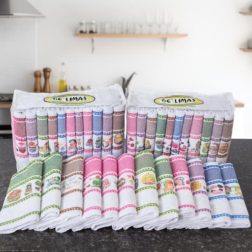 Kit com 10 Unidades de Pano De Prato Atoalhado Felpudo Copa Luxo Gourmet Estampado Seca Rápido Grande Oferta