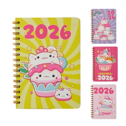 Agenda 2026 Premium Cutiecat Arco-iris Decorado Espiral e Capa Dura 168 Folhas 15,2X11CM
