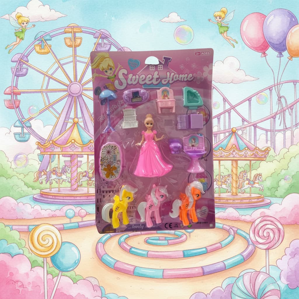 Conjunto Boneca Poneis Acessorios Brinquedo Criativo Tema Rosa Infantil