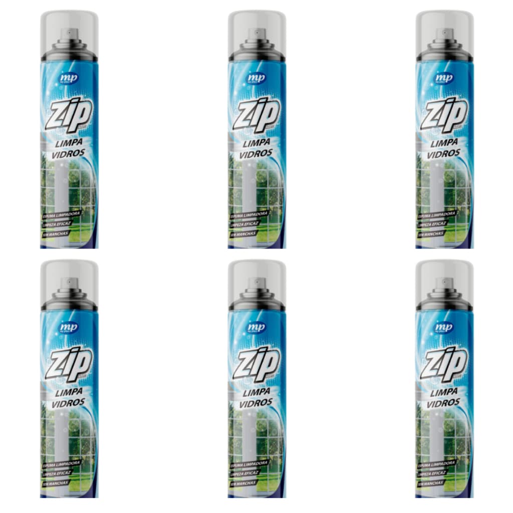 Limpa Vidros Espelhos Box Zip 400ml Espuma Uso Doméstico Automotivo Brilho Total C/6