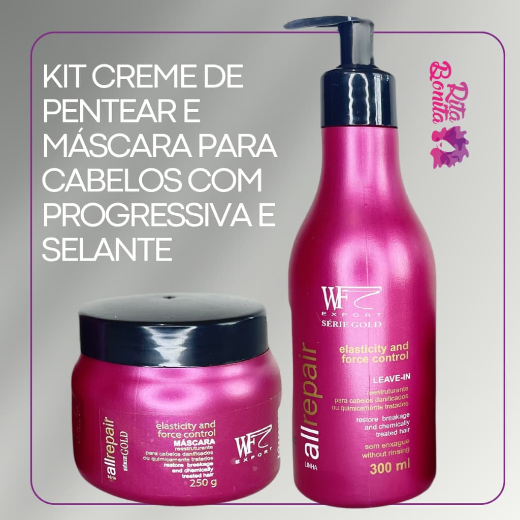 Kit Creme de Pentear e Máscara para Cabelos Com Química Progressiva Alisamento Relaxamento WF 550ml