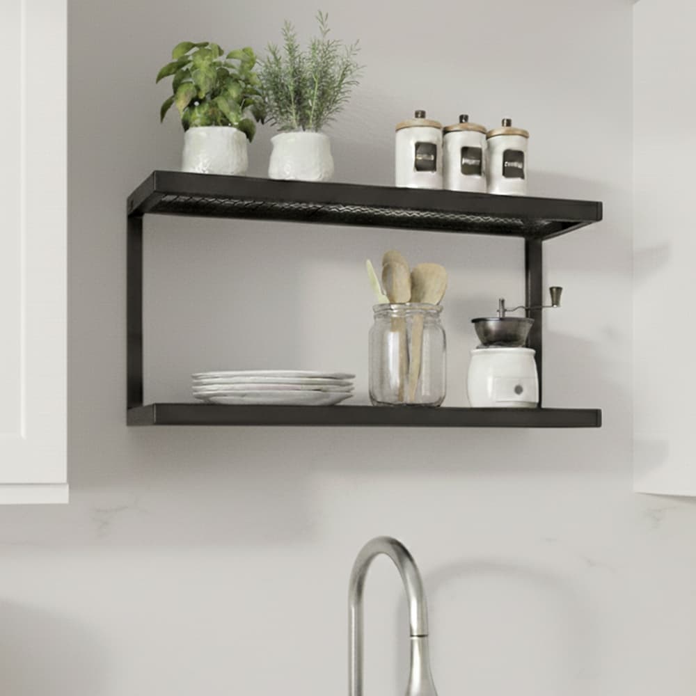 Prateleira Industrial Bar Com Grade 40cm Preto Metal Rústica