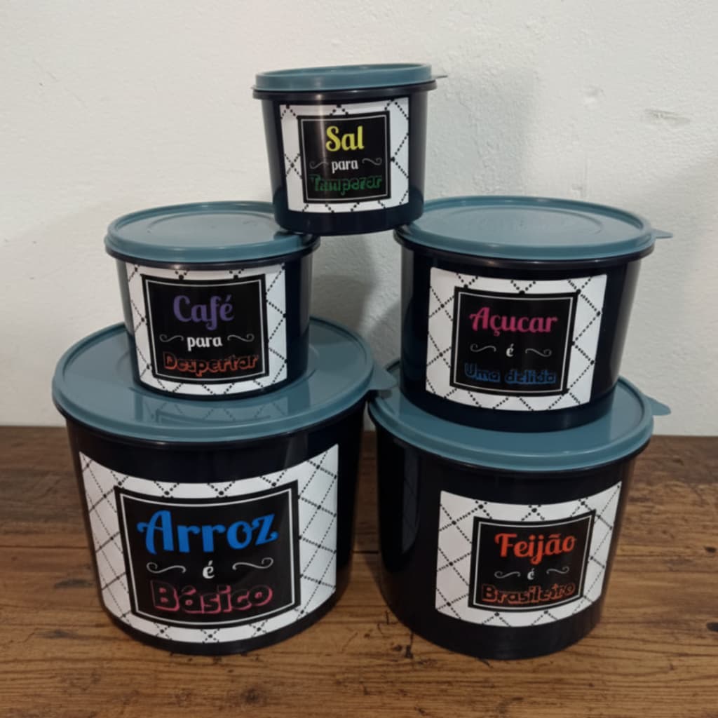 Kit De Pote Mantimentos 5 Potes Armazenamentos de Alimentos Para Cozinha Armario Despensa