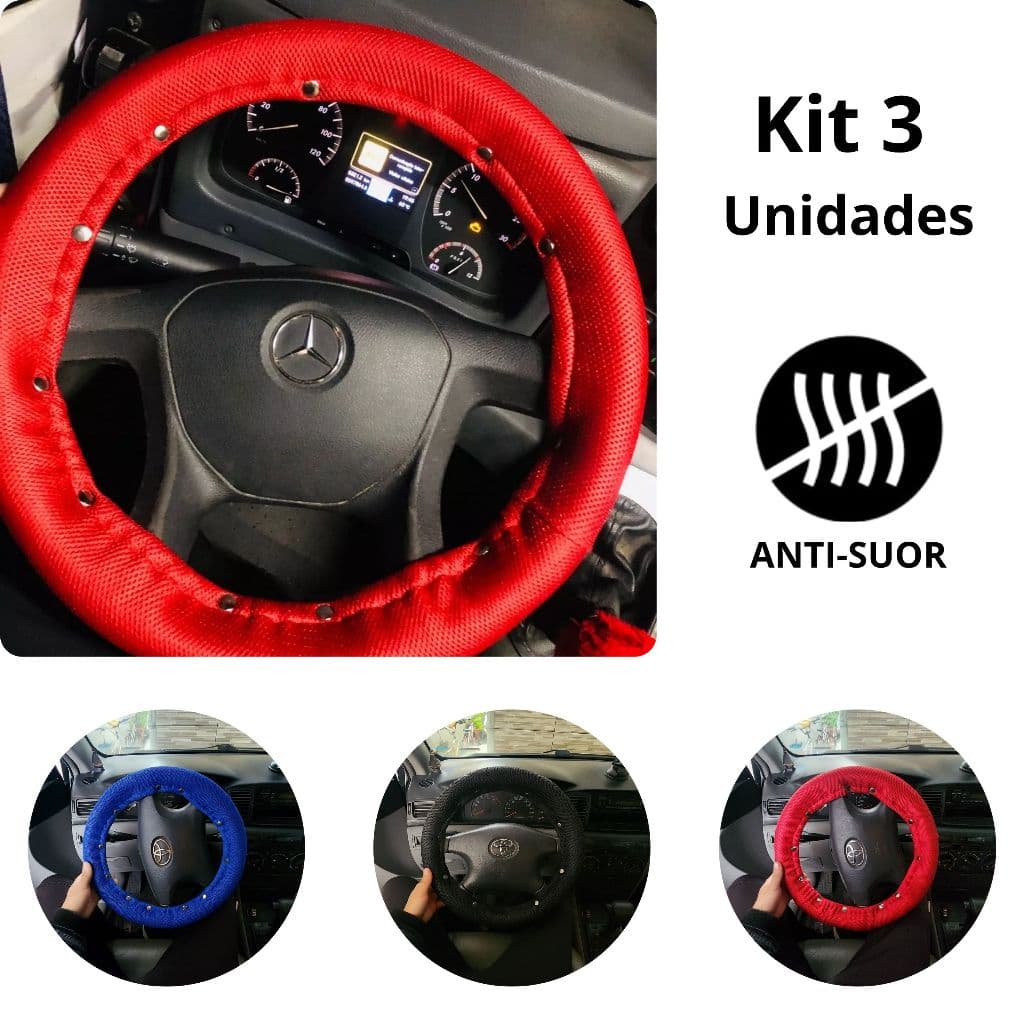 Kit 3 Capa para Volante Caminhão/Ônibus/Carro 45cm 3 Cores