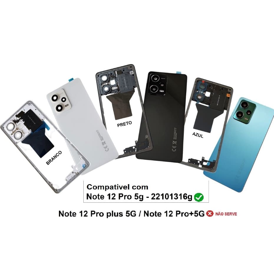 Tampa traseira fundo com lente + Aro carcaça Lateral Para Redmi Note 12 Pro 5G 22101316G