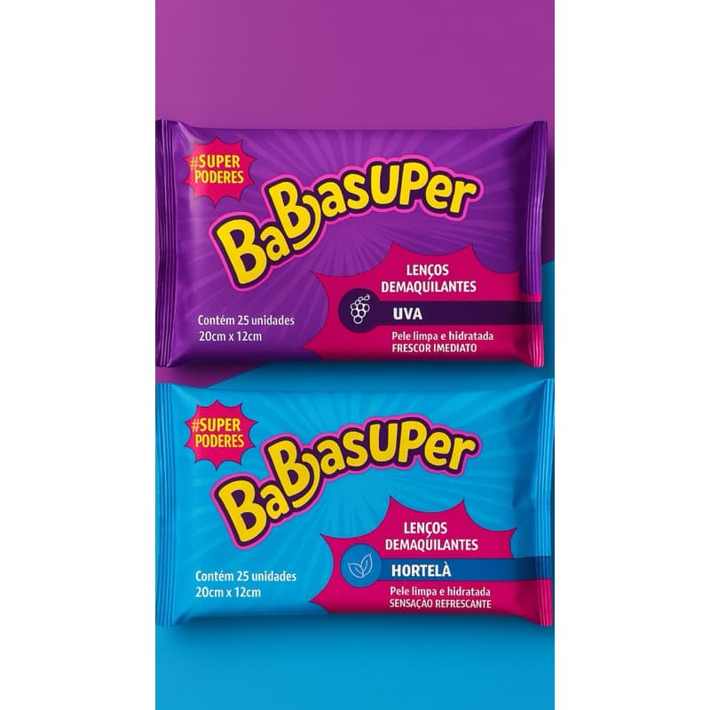 Lenço Demaquilante Babasuper – Unidade | Uva ou Hortelã | 25 Lenços