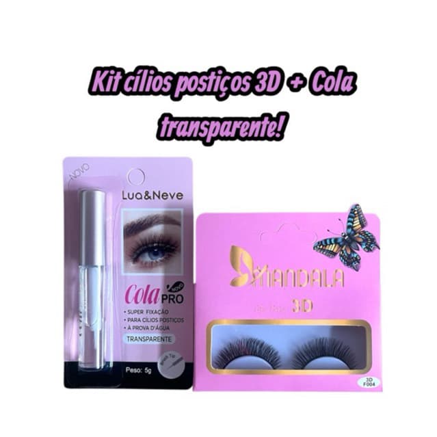 Kit Cílios Postiços 3D + Cola Transparente Fixação Forte