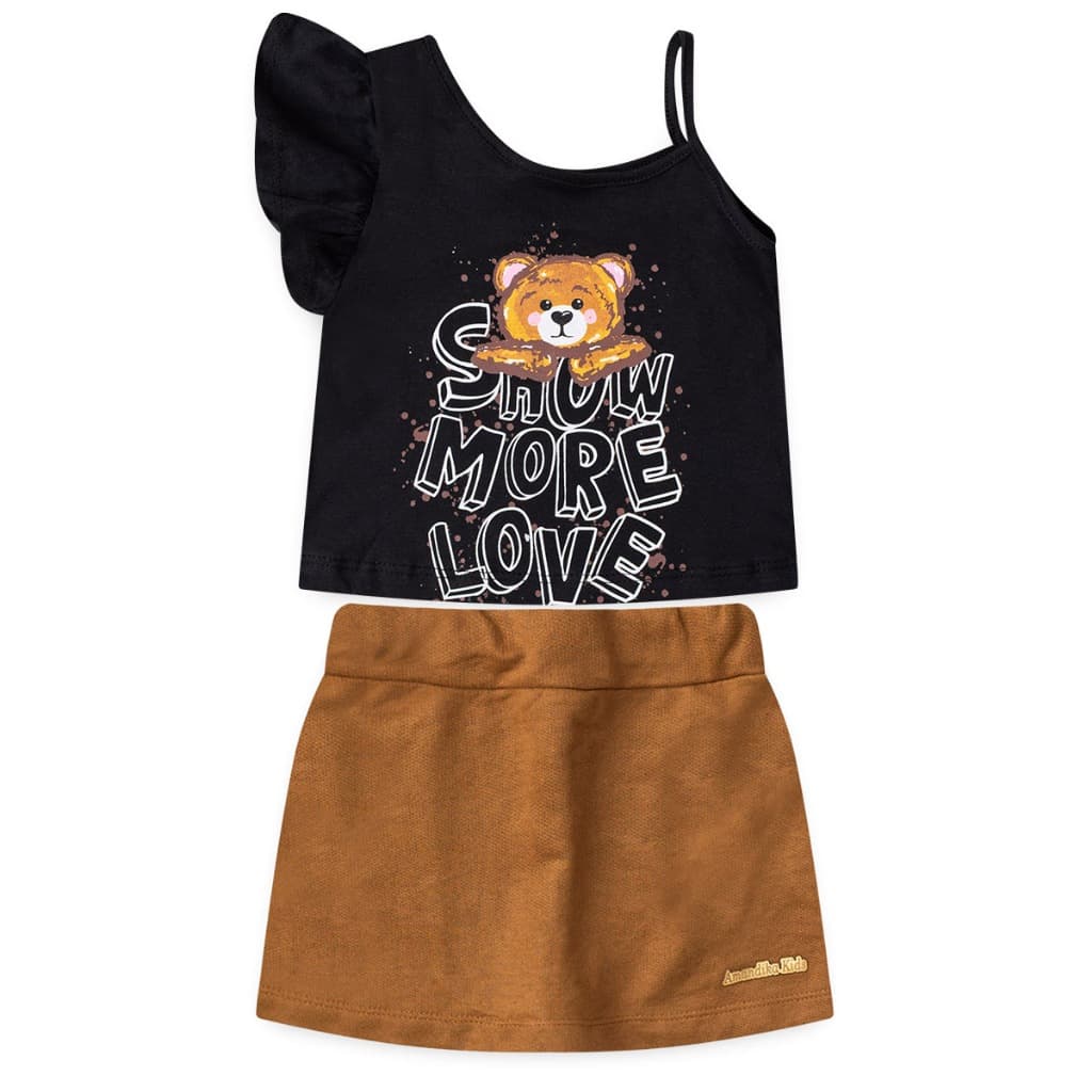 Conjunto Verão Menina Baby look com Alça E Manga Franzida  E Short Saia Feminino l22