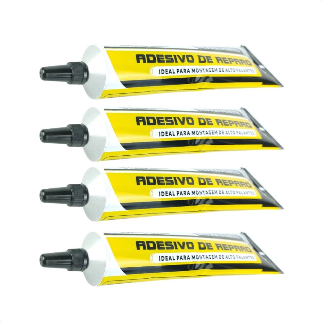 Kit 4 Colas Adesivo de Borracha 75g para Reparo de Alto Falante Ultra Forte Preta Profissional (Preto)