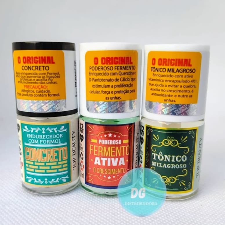 Kit com 3 Bases - Concreto + Fermento + Tônico Sos Unhas Top Beauty