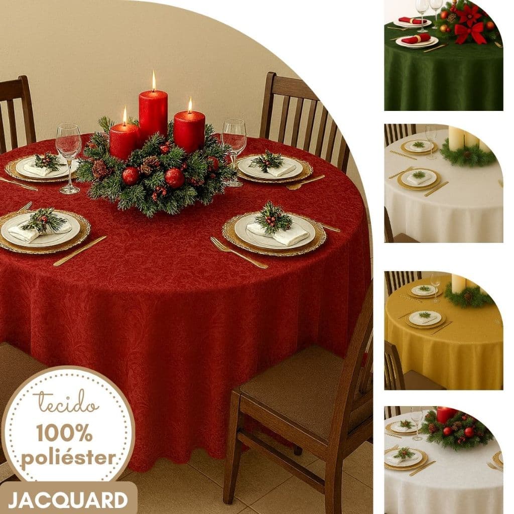 Toalha Mesa Redonda Natal Mesa Posta Festa Buffet Jantar Ceia Fianl de Ano Jacquard Decoração