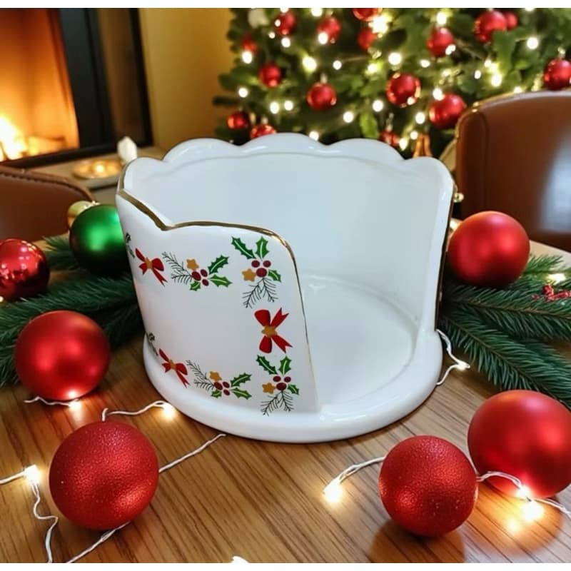 Porta Panetone G e M Decorado Em Natal Feito de Cerâmica