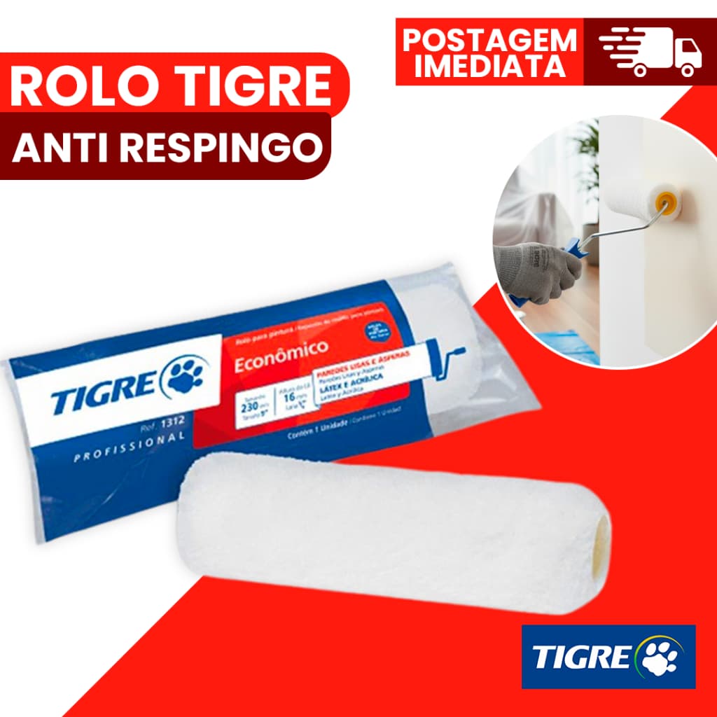 Rolo Lã Sintética Tigre Alta Precisão Econômico Branco Anti Respingo Ref. 1312 23cm